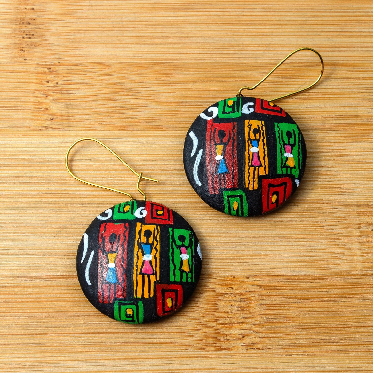 Red Oval Geometric Clay Necklace Bohemian Earrings Vibrant Tribal Design Jewelry Matching Earrings Hypoallergenic Jewelry Set