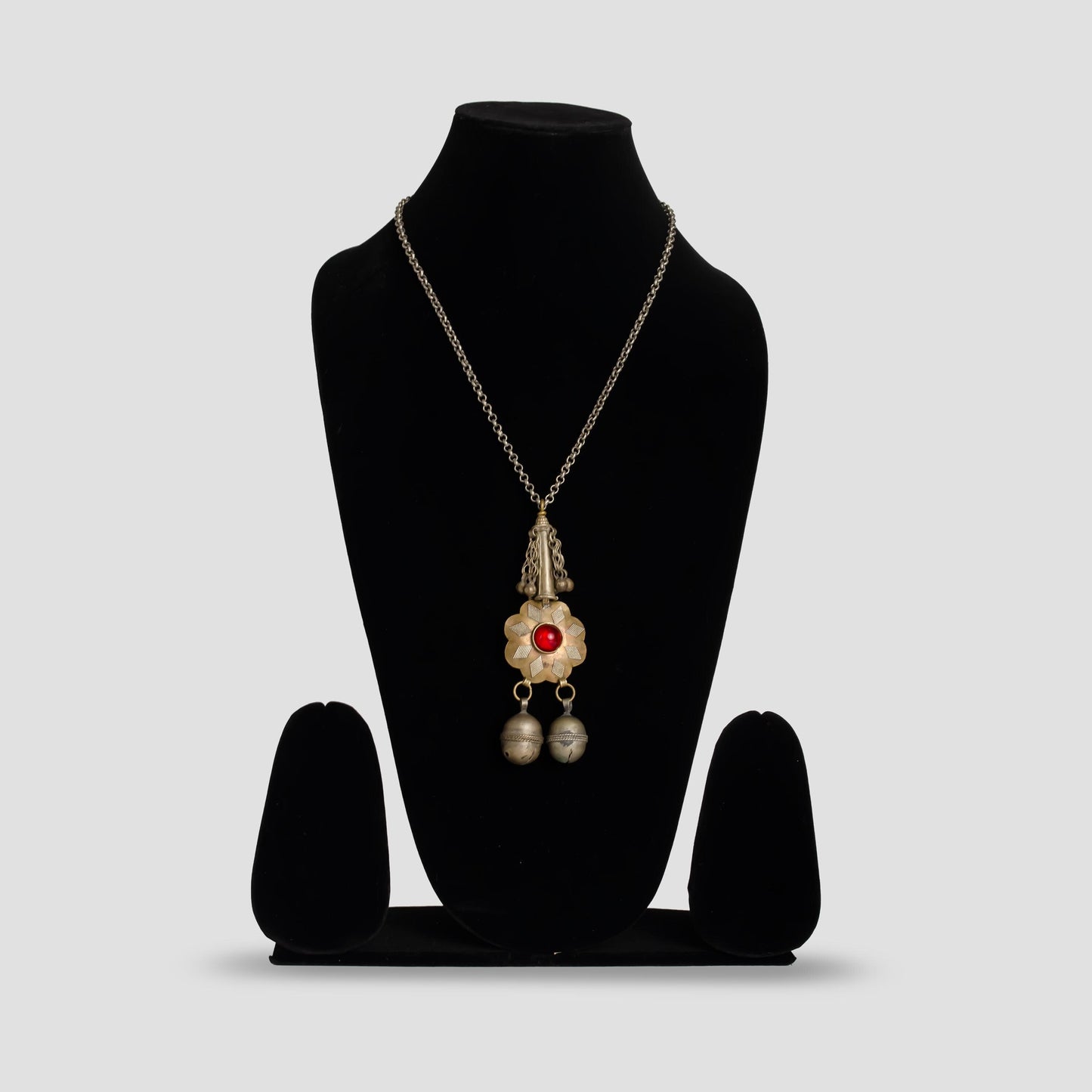 Vintage Afghan Jewelry Necklace Handmade Tribal Pendant with Red Glass Stone Gypsy Jewelry Afghan Tribal Necklace