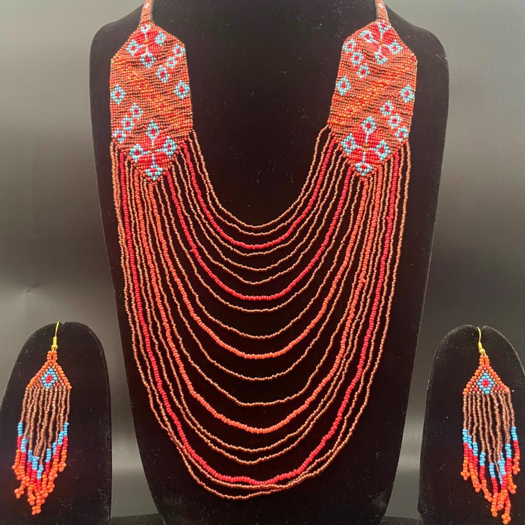 Red Beaded Necklace For Women Red Necklace Small Bead Woven Necklace Beaded Vintage Beaded Necklace Set Red Women Gift Ideas For Wedding