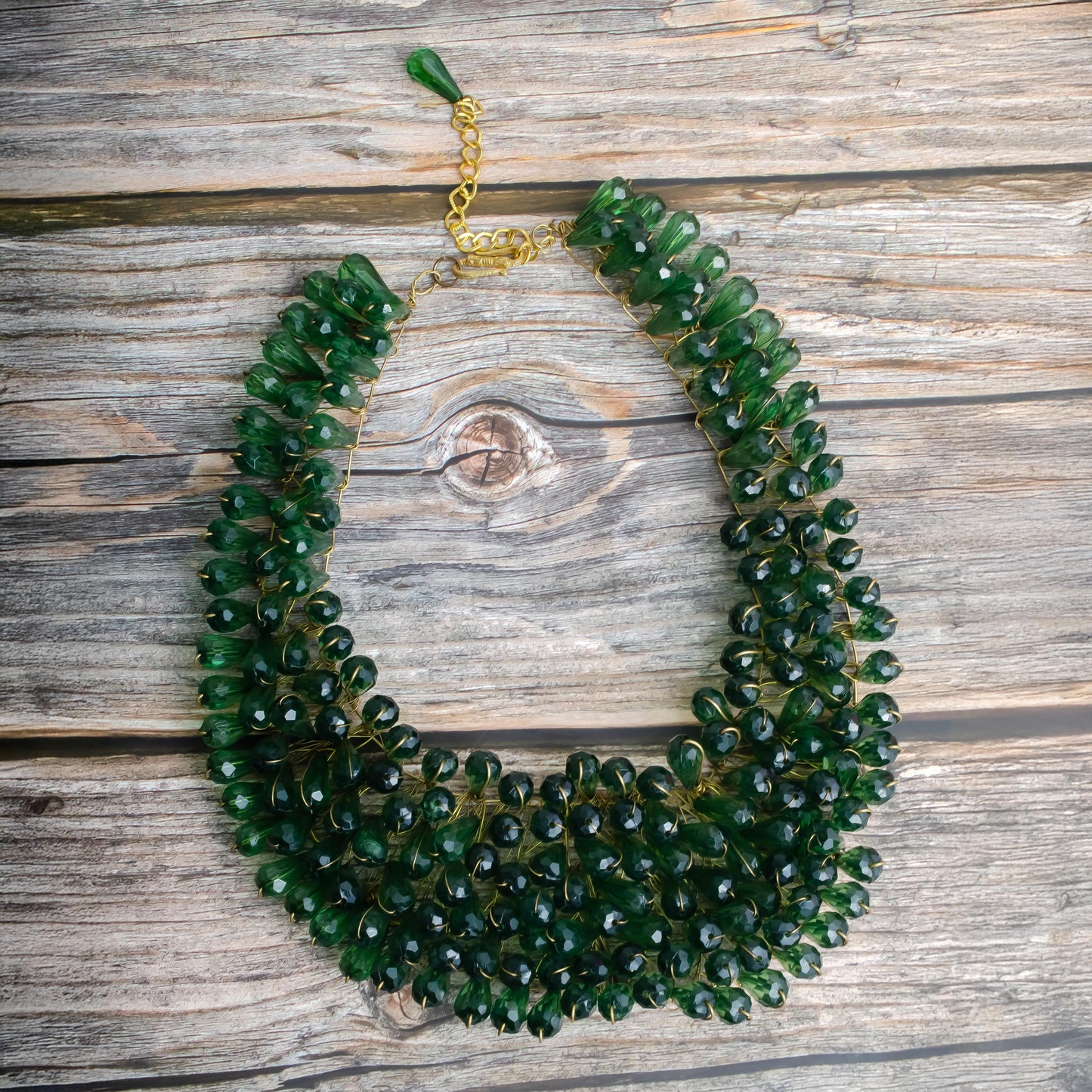 Red And Green Glass Beads Statement Necklace Handmade Jewelry Unique Gift for Her