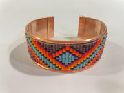 Rainbow Beaded Copper Cuff Bracelet: Handmade Boho Bangle