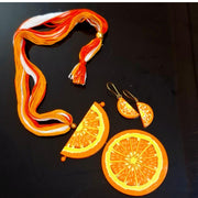Handmade Terracotta Mandarin Orange Jewelry Set: Clay Pendant Necklace & Earrings