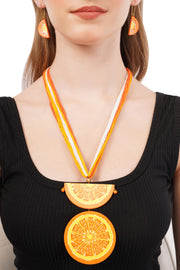 Handmade Terracotta Mandarin Orange Jewelry Set: Clay Pendant Necklace & Earrings