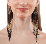 Black Beaded Tassel Long Earring For Women