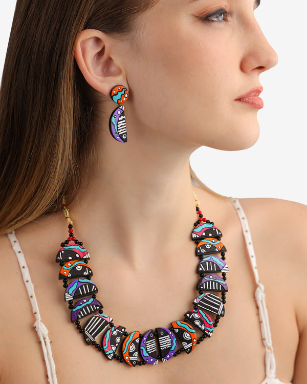 Clay Crab Terracotta Necklace & Earrings Set- Multicolor