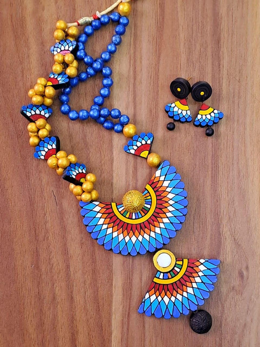 Sensu Inspired Blue Clay Jewelry Set  Handcrafted Lightweight Earrings  Unique Gifts for Women