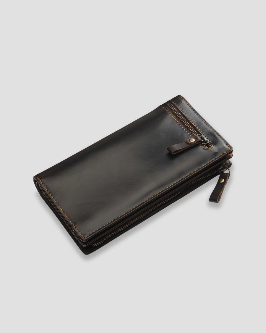 Premium buffalo wax leather zip wallet with card slots