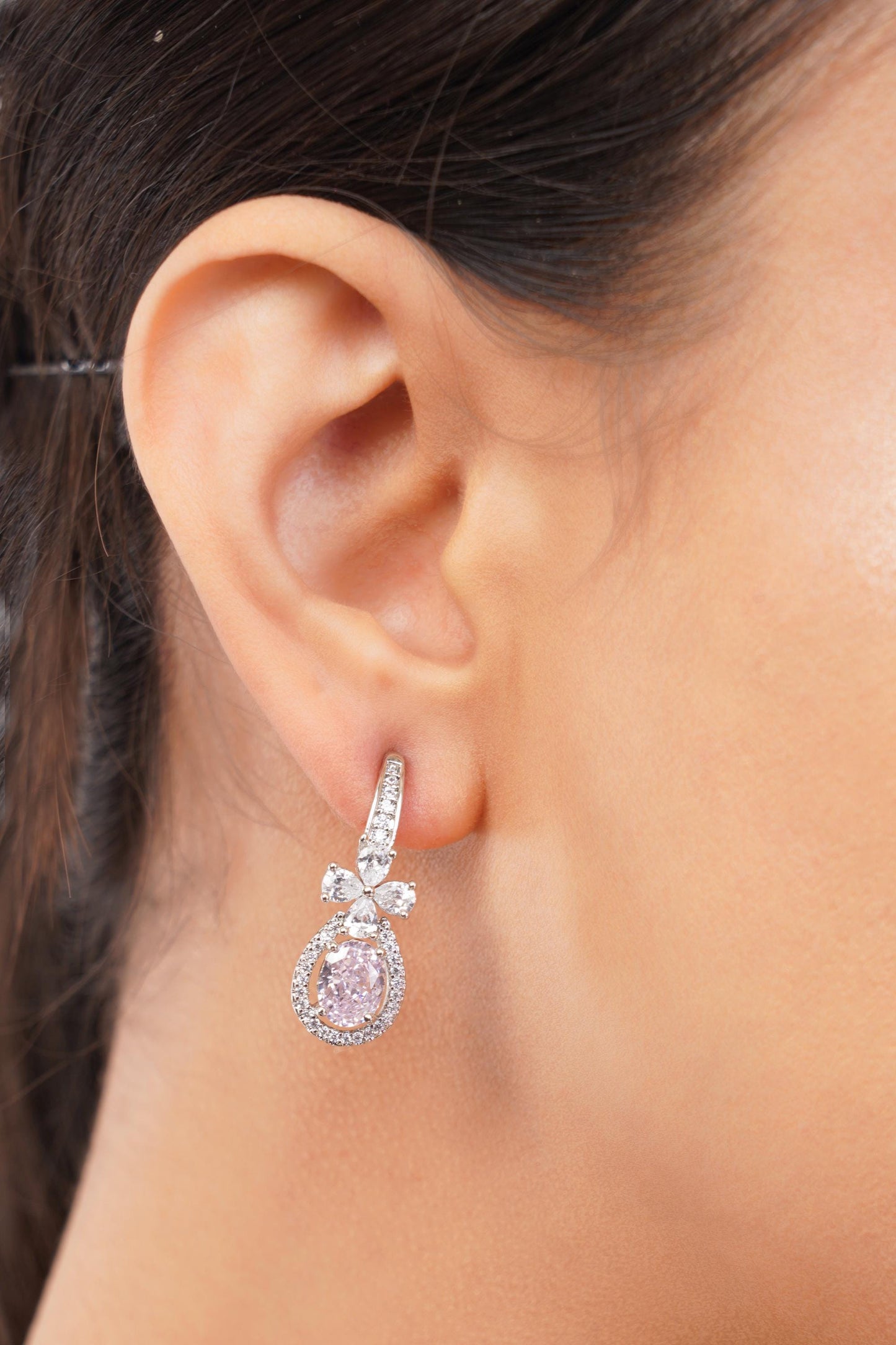 Pink Drop Dangle Earrings  Bridesmaid Gift  Gift for Her  Elegant Jewelry  American Diamond Earrings
