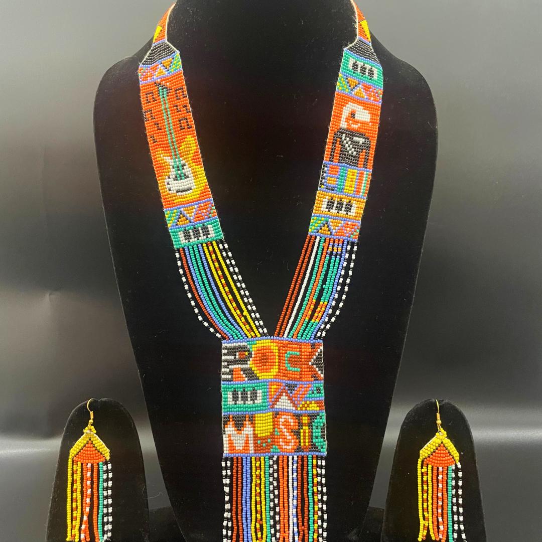 Beaded Handmade Long Necklace With Bead Necklace And Earring Set Boho Seed Bead Necklace Color Block Seed Bead Necklace Multicolor Fringe