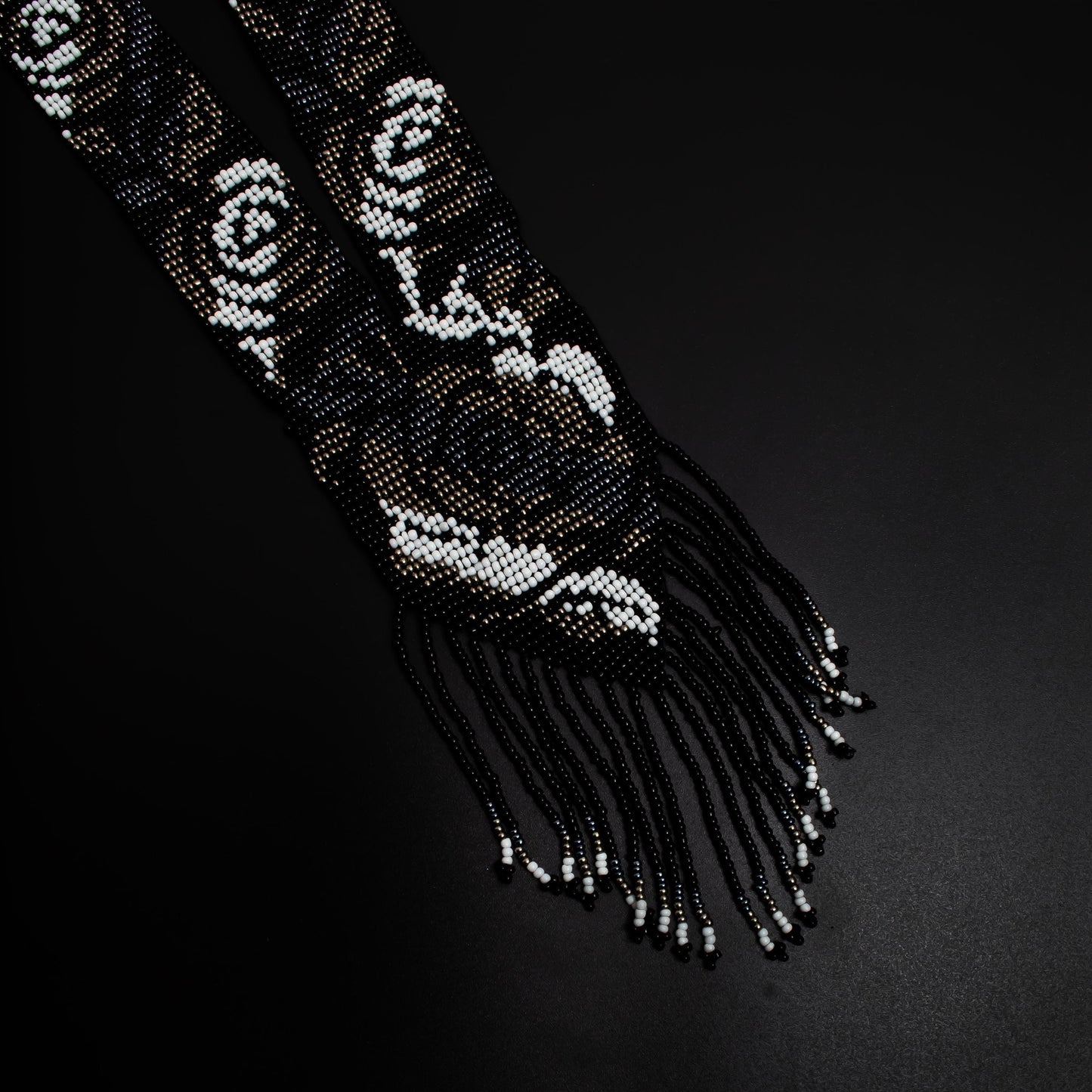 Black Beaded Necklace  Fringe Earrings Set  Handmade Traditional Ukraine Necklace with White Rose Design  Beaded Earrings