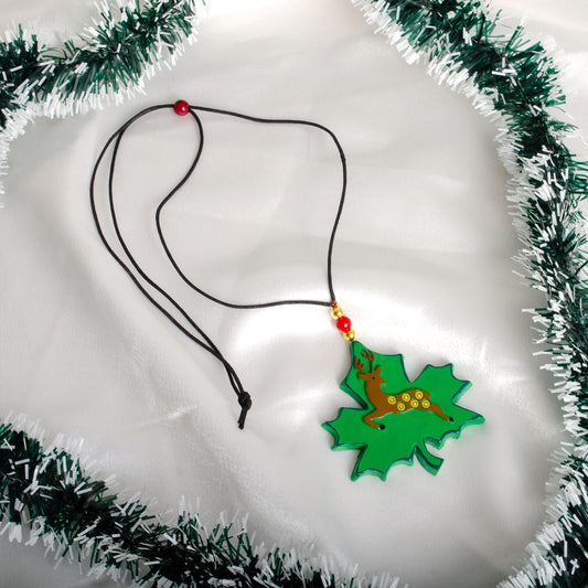 Green Maple And Reindeer Clay Jewelry Set  Clay Earrings And Festive  Dangles