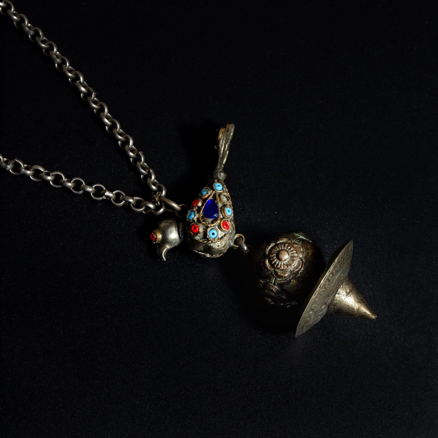 Vintage Afghan Jewelry Necklace with Bird  Glass Stone  Silver Afghan Bohemian Necklace  Boho Necklace