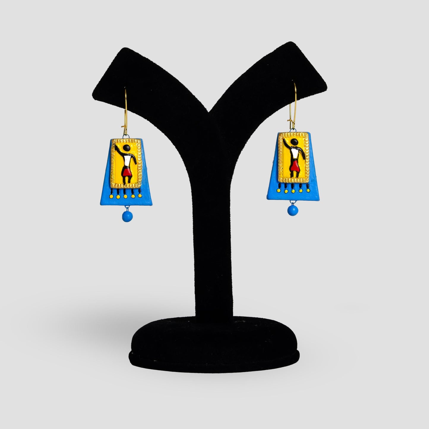 Blue Trapezoid Clay Necklace  Cute Earrings  Tribal Inspired Handcrafted Jewelry  Gifts for Her
