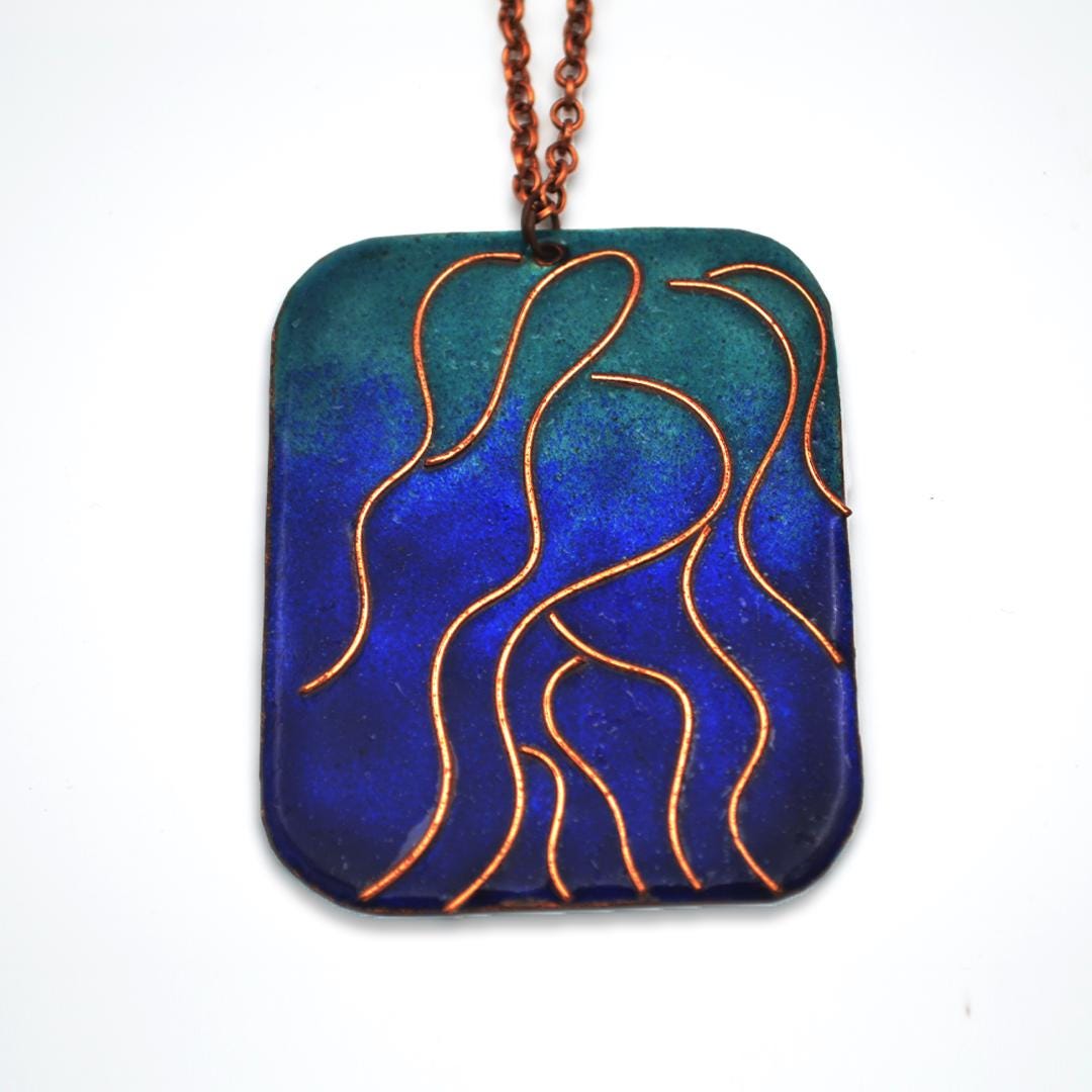 Copper Ocean Wave Design Long Necklace  Adjustable Necklace  Modern Jewelry  Handmade Gift