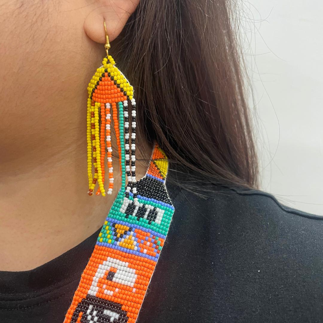 Beaded Handmade Long Necklace With Bead Necklace And Earring Set Boho Seed Bead Necklace Color Block Seed Bead Necklace Multicolor Fringe