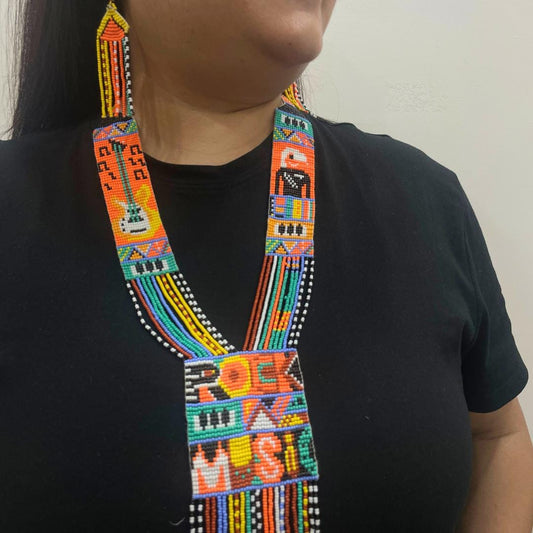 Beaded Handmade Long Necklace With Bead Necklace And Earring Set Boho Seed Bead Necklace Color Block Seed Bead Necklace Multicolor Fringe