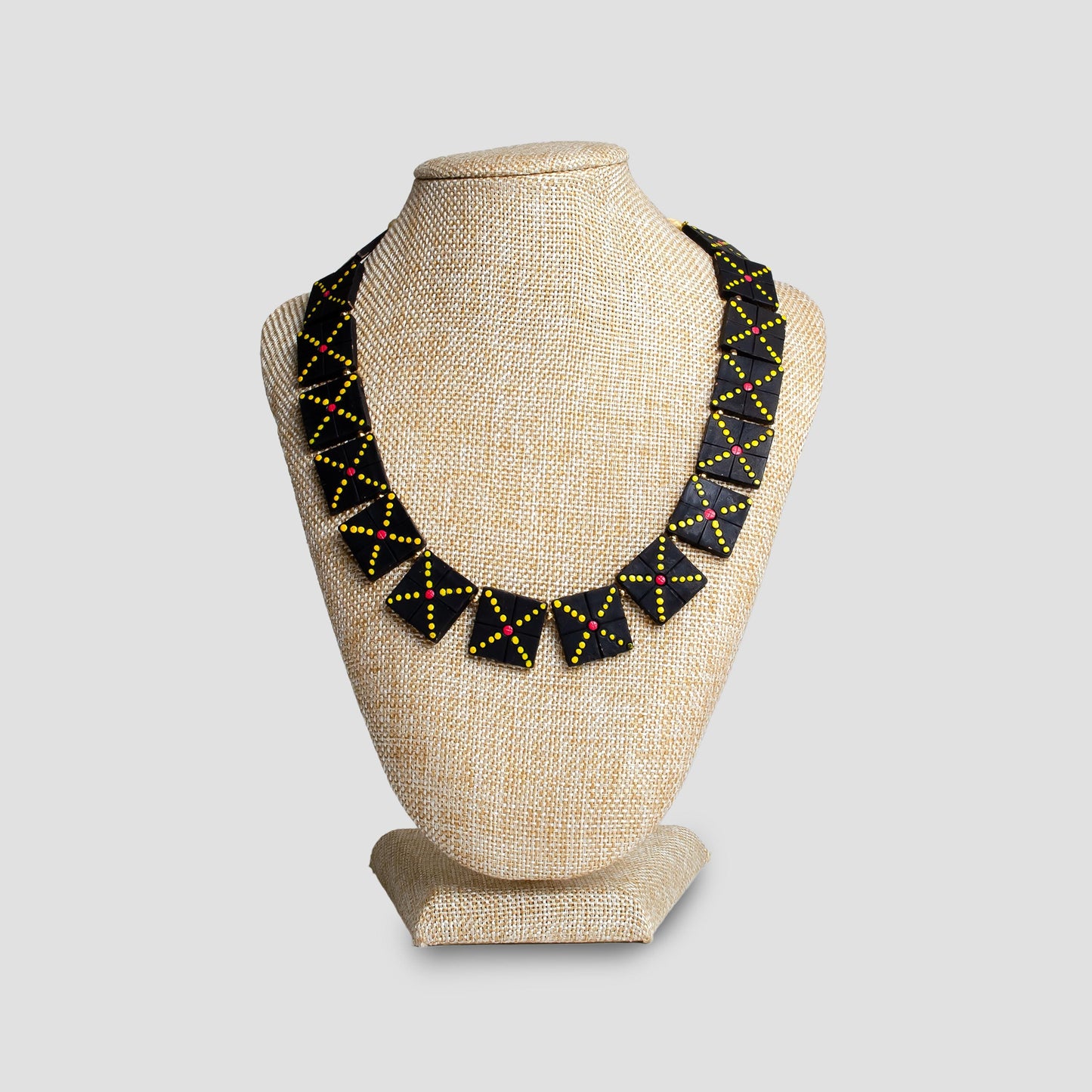 Black Clay Jewelry with Golden Dots  Geometric Design  Handmade Jewelry  Minimalist Necklace  Statement Earrings  Gifts for Her