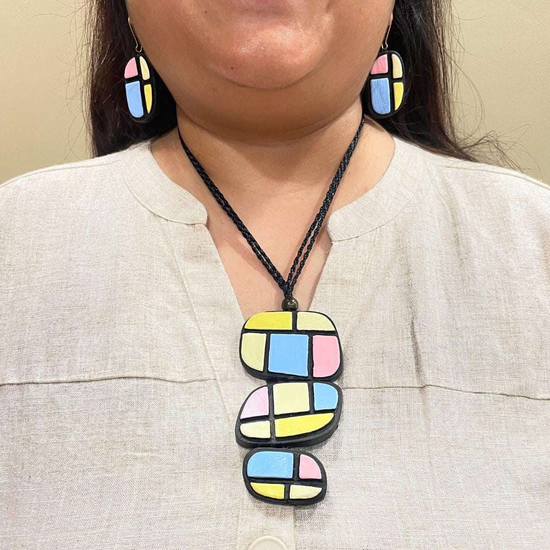 Boho Clay Jewelry Set  For Women Necklace And Earring Handmade  Unique Jewelry  For Her Gift  Inspired Jewelry For Women Earring Trending
