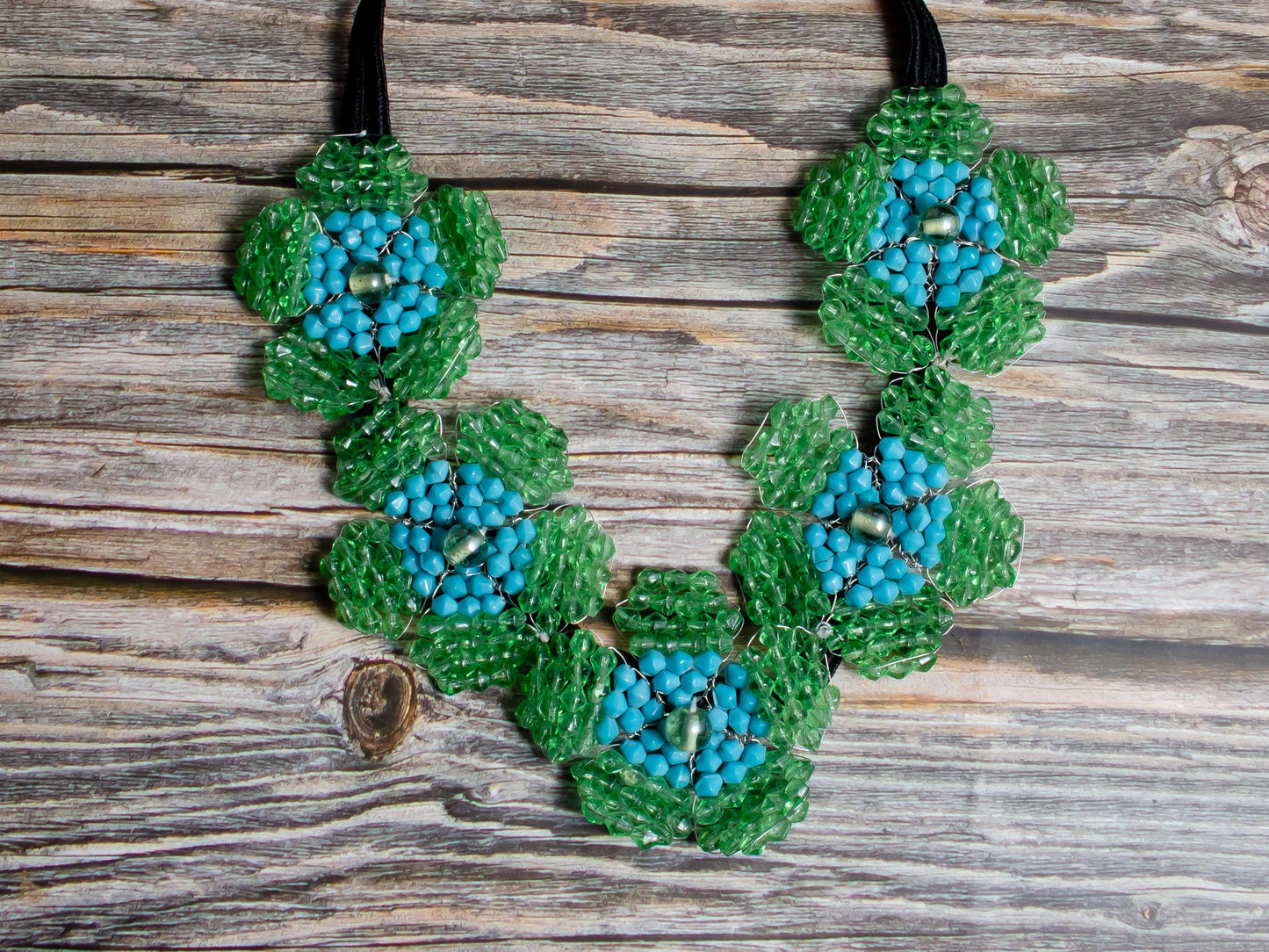 Handcrafted Forget-Me-Not Flower Beads Statement Necklace  Unique Gift for He