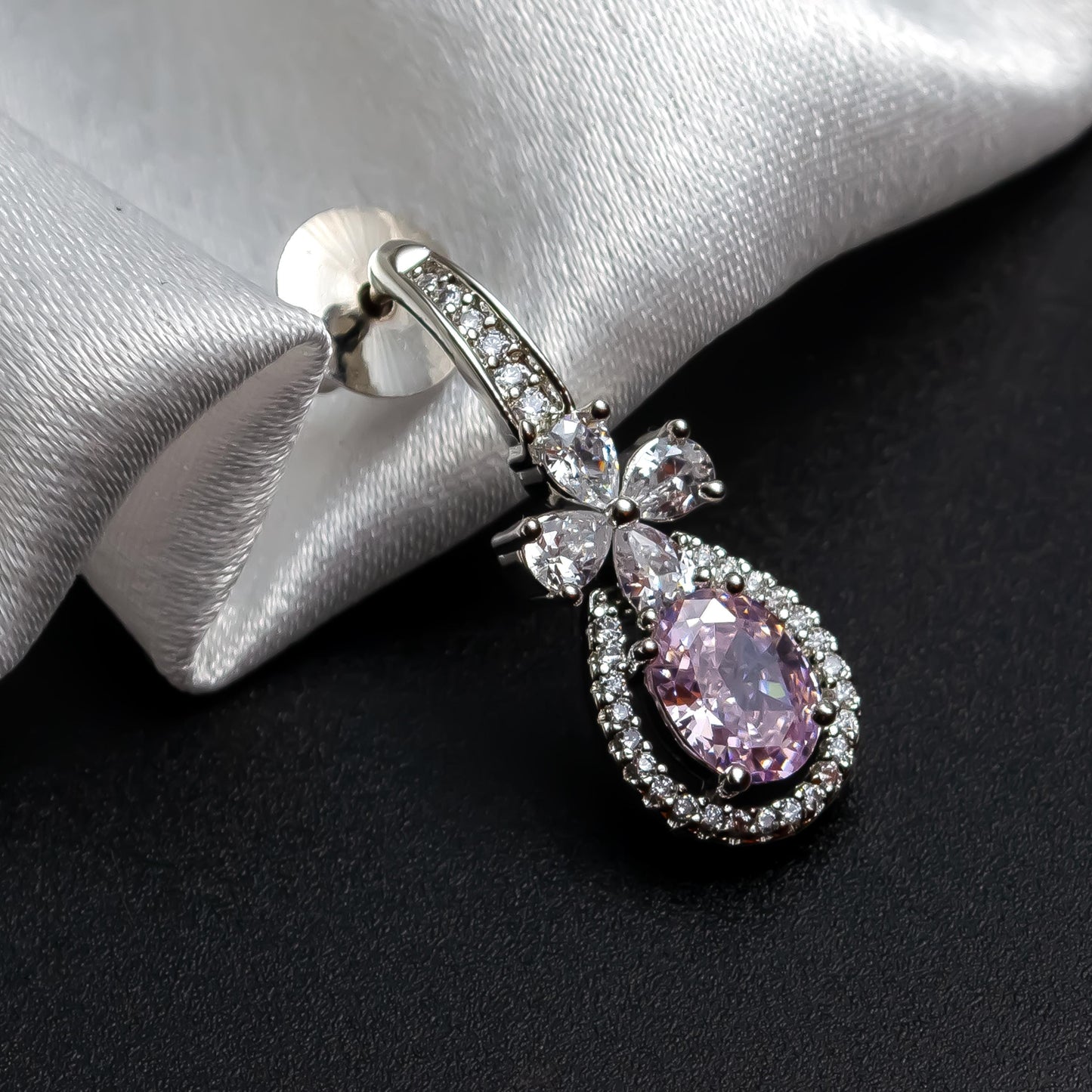 Pink Drop Dangle Earrings  Bridesmaid Gift  Gift for Her  Elegant Jewelry  American Diamond Earrings