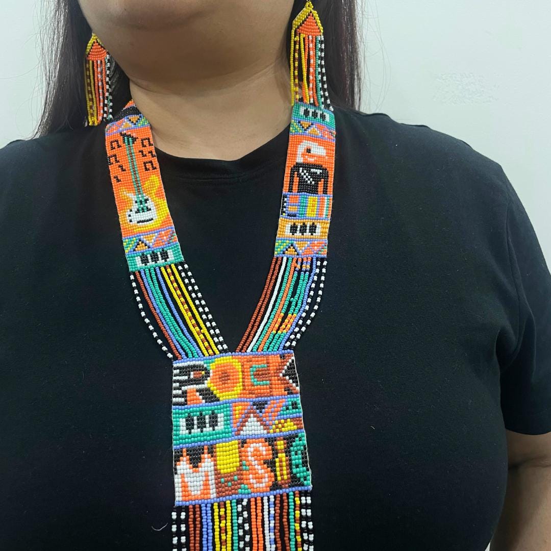 Beaded Handmade Long Necklace With Bead Necklace And Earring Set Boho Seed Bead Necklace Color Block Seed Bead Necklace Multicolor Fringe