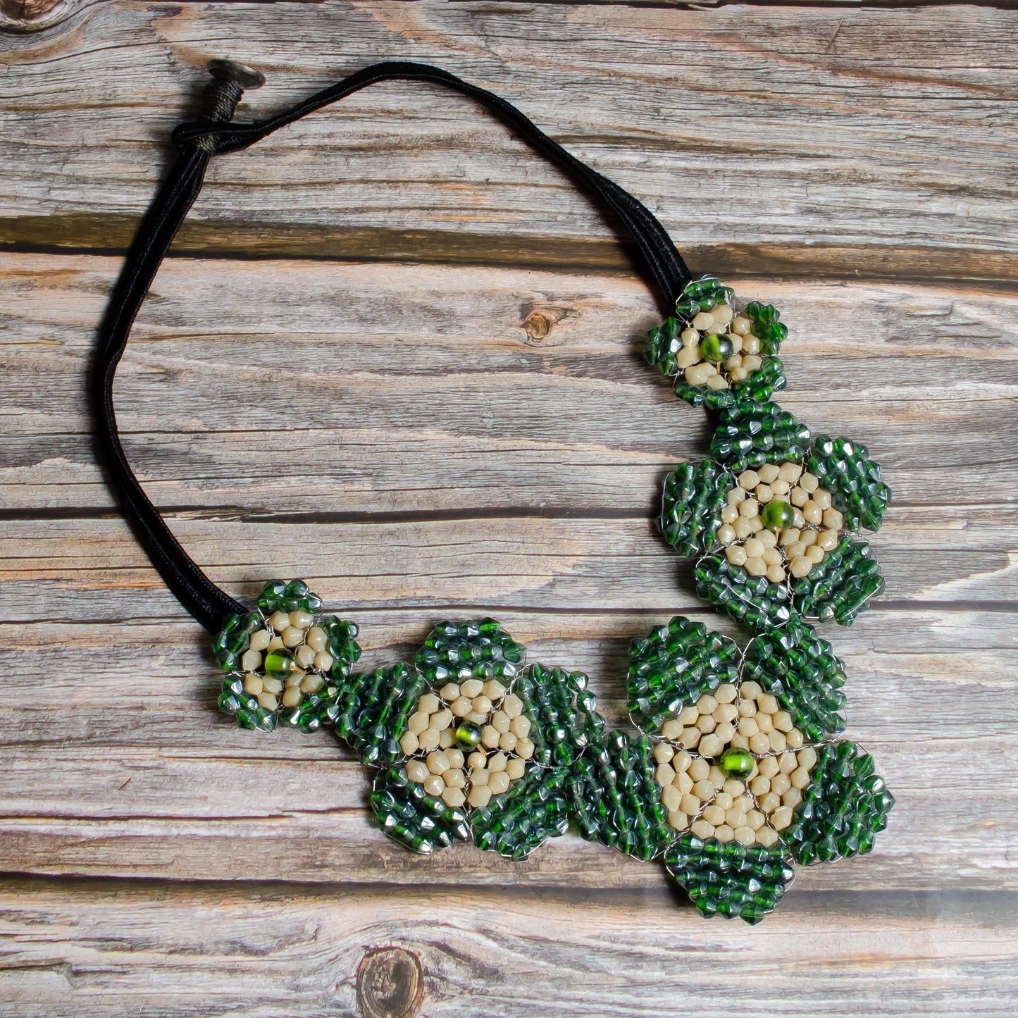 Handcrafted Forget-Me-Not Flower Beads Statement Necklace  Unique Gift for He