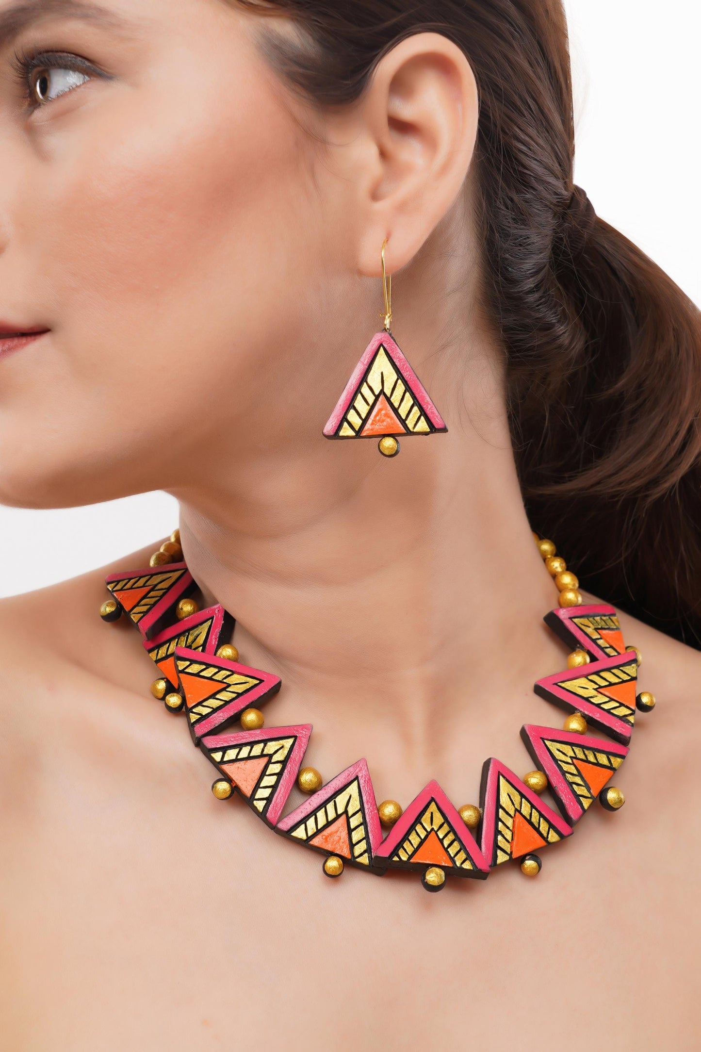 Black and Pink Triangle Clay Jewelry  Handmade Jewelry  Casual Jewelry  Gifts for Her
