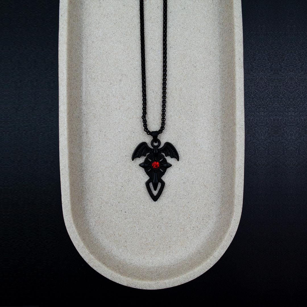 Gothic Bat Necklace with Cross Design  Vampire Necklace  Dark  Elegant Cross Necklace