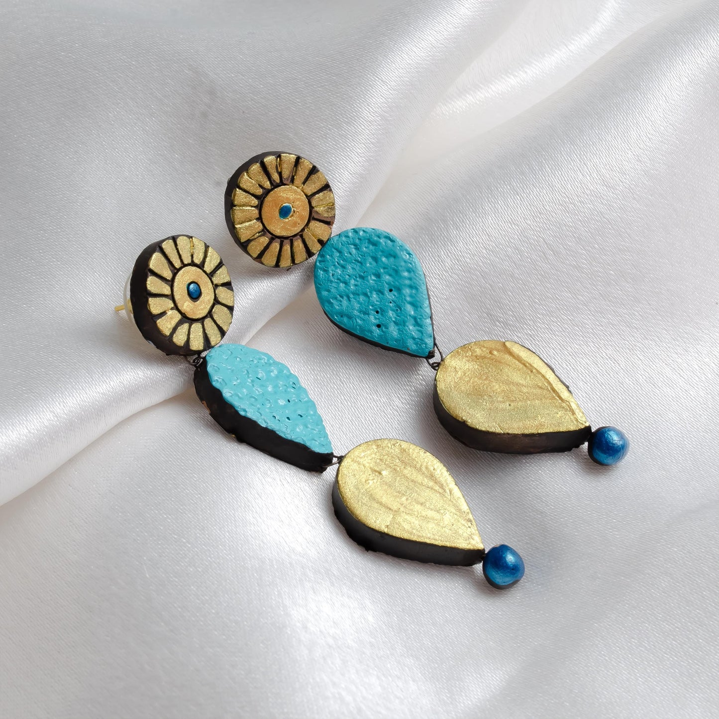 Blue And Golden Clay Jewelry Set  Minimalist Necklace And Dangling Earrings  Gift for Her