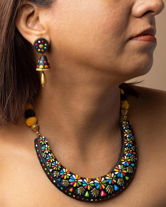 Handcrafted Clay Jewelry Set with Geometric Celestial Design  Statement Jewelry  Gifts for Her