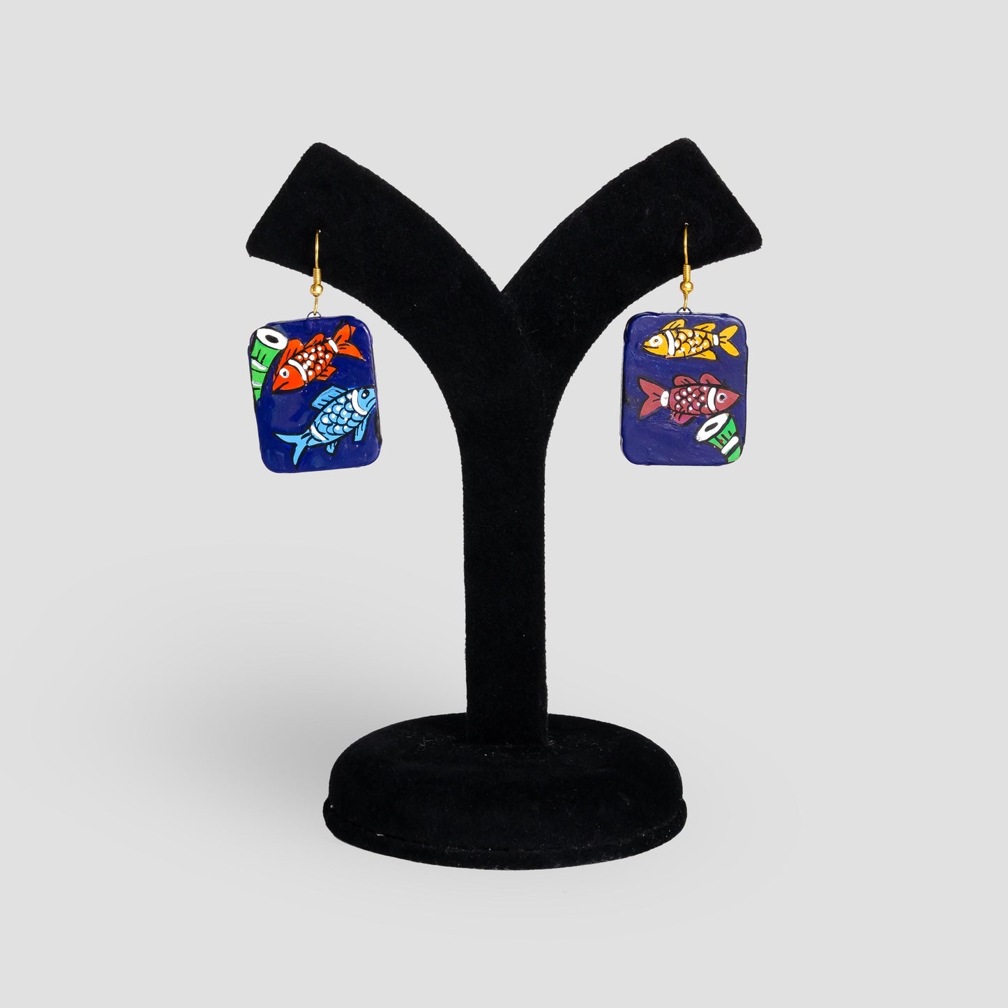 Square Clay Jewelry Set with Fish Design  Unique Dangling Earrings  Gifts for Women