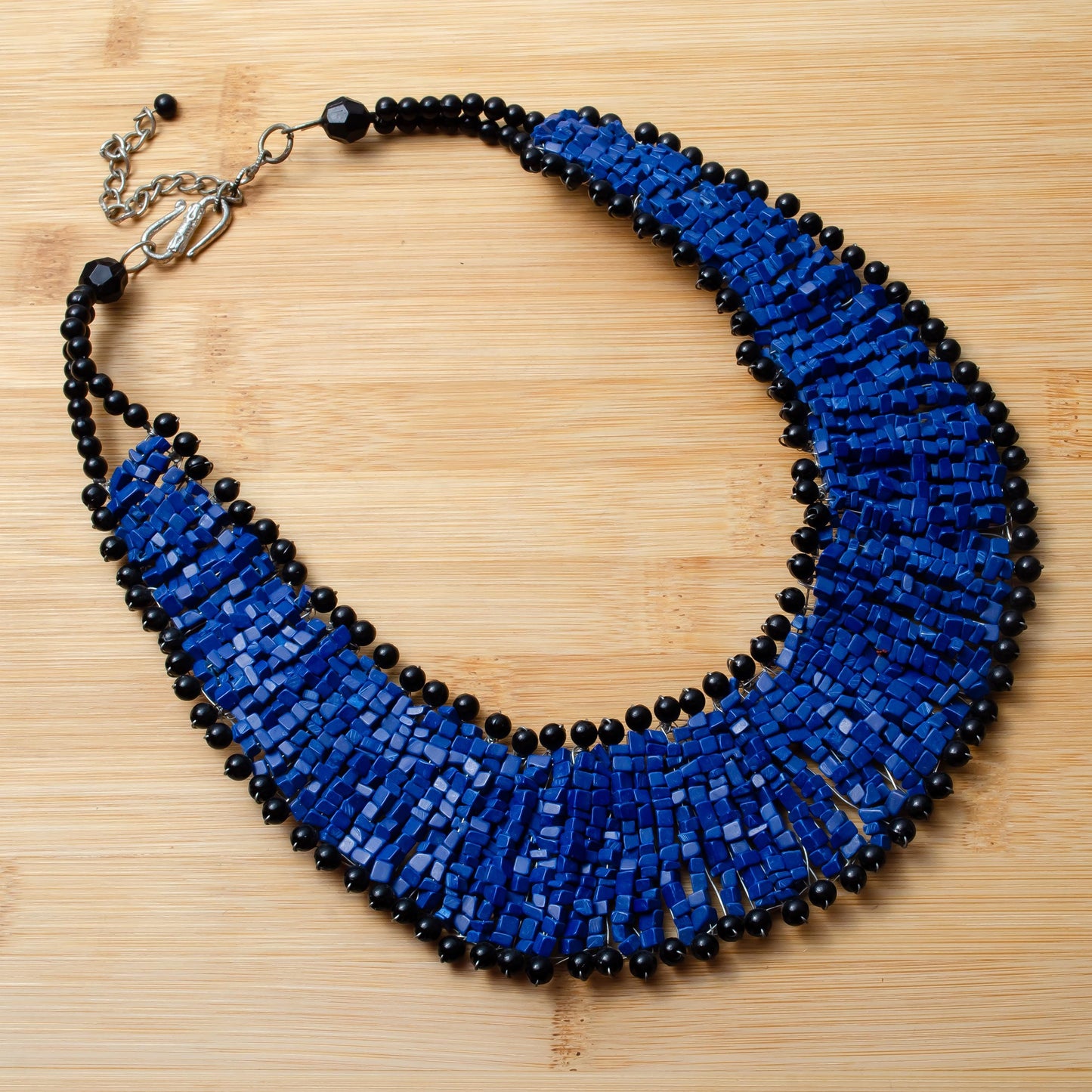 Mosaic Glass Bead Choker Necklace  Unique Jewelry Weaved on Copper Wire  Gift for Her