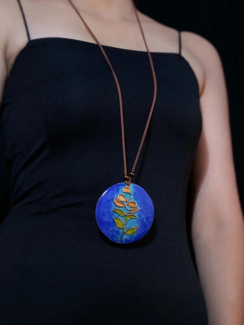 Contemporary Blue Handcrafted Copper Necklace  Long Necklace  Unique  Sentimental  Gift  Gift For Her