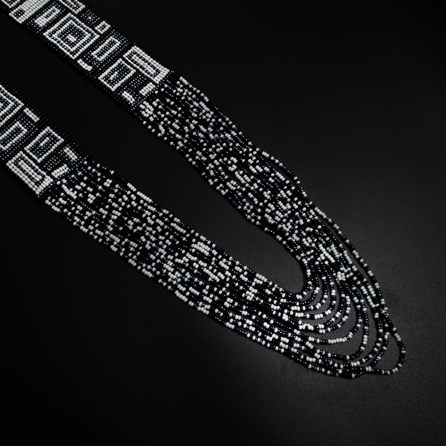 Black Geometric Woven Beaded Necklace  Traditional Hippie Ukrainian Necklace  Gift for Her