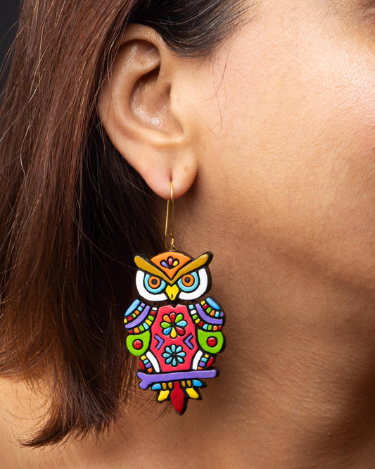Big Owl  Earrings Set Bohemian Drop Earrings    Handmade Gift  Statement Earrings
