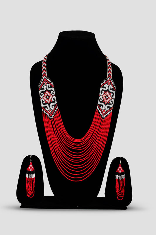 Red Native American Style Beaded Statement Necklace  Boho Jewelry  Perfect Christmas Gift