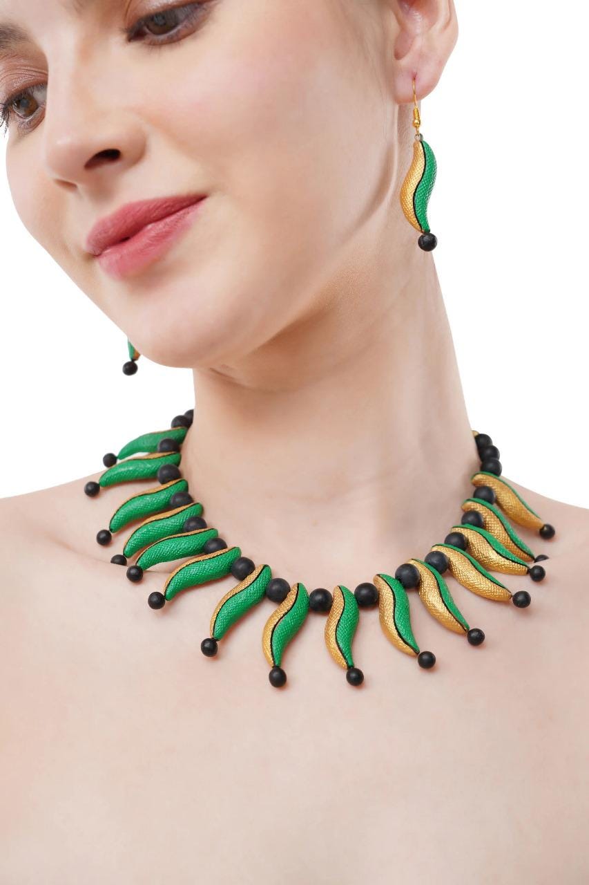Green  Red European Chili Clay Jewelry Set  Handmade Statement Earrings  Perfect Mother#39;s Day Jewelry