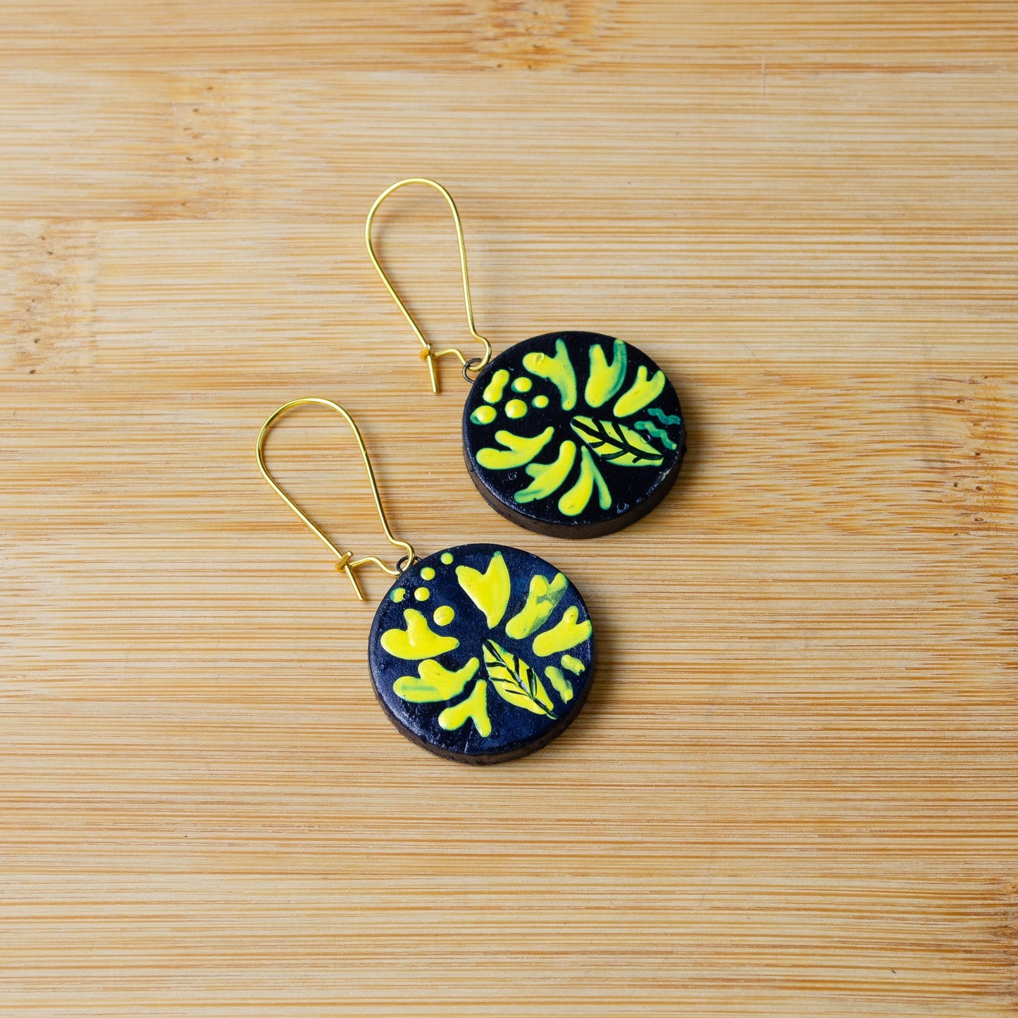 Dark Forest Blue Magical Clay Jewelry  Unique Floral Earrings  Modern Handmade Jewelry