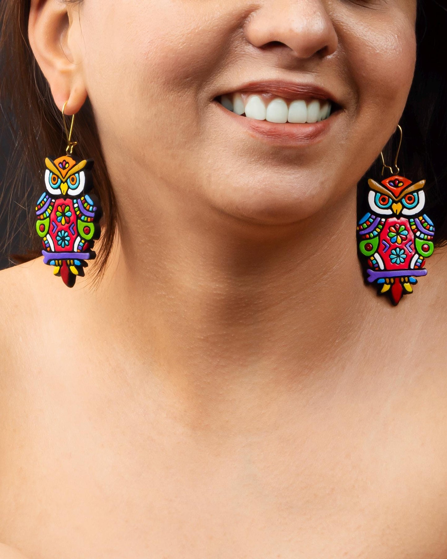 Big Owl  Earrings Set Bohemian Drop Earrings    Handmade Gift  Statement Earrings