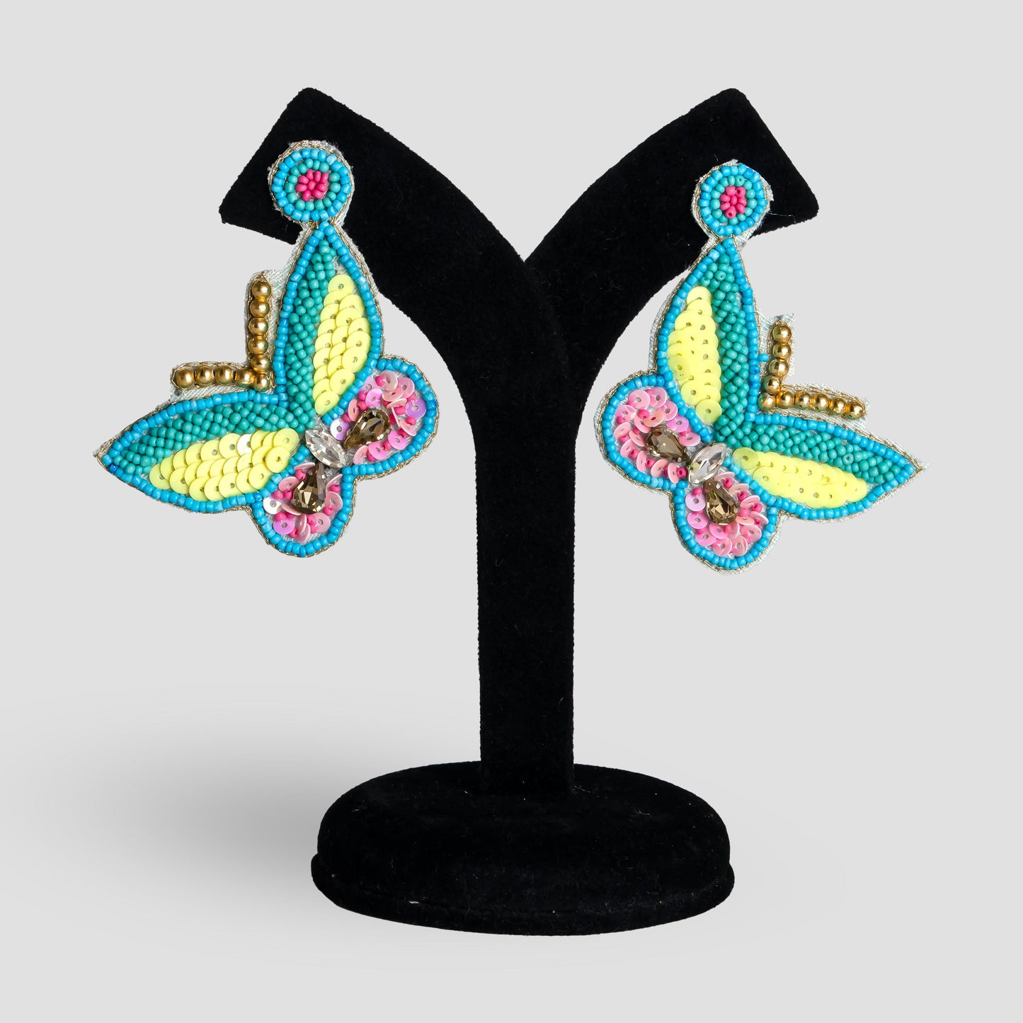 Blue Butterfly Beaded Long Earrings  Lightweight Boho Jewelry  Valentine’s Day Gift for Her