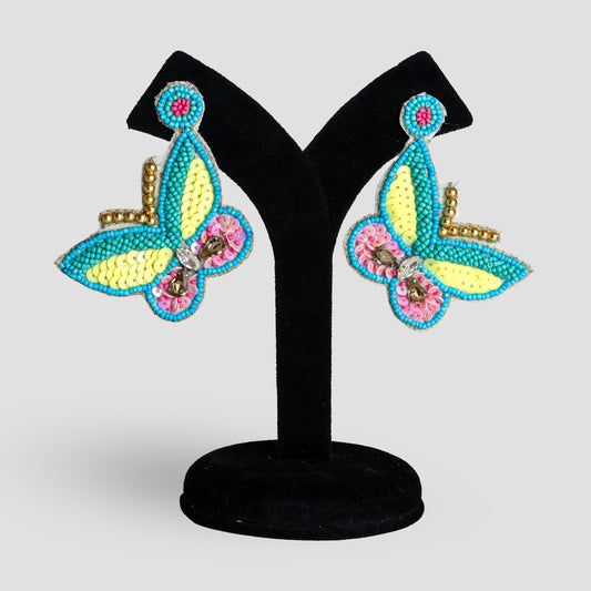 Blue Butterfly Beaded Long Earrings  Lightweight Boho Jewelry  Valentine’s Day Gift for Her