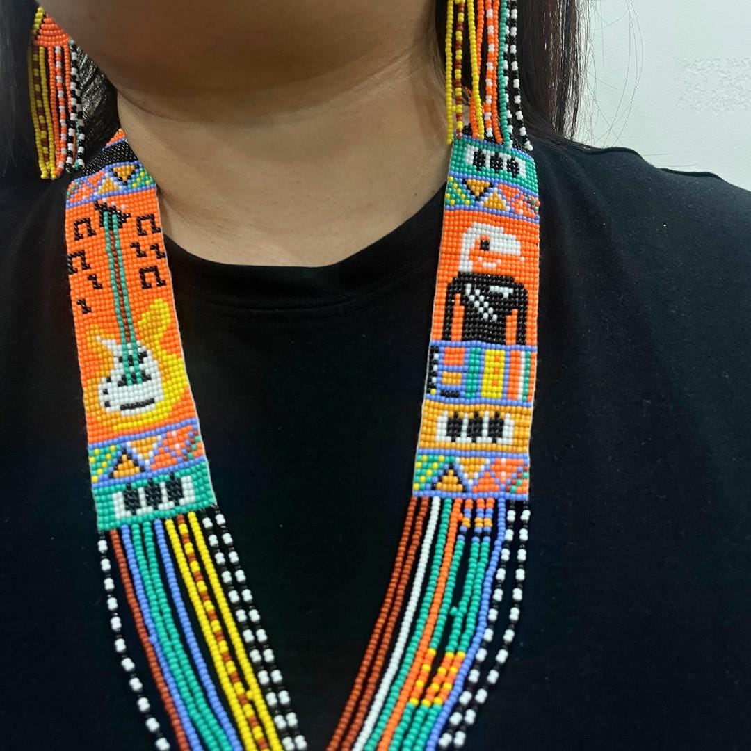 Beaded Handmade Long Necklace With Bead Necklace And Earring Set Boho Seed Bead Necklace Color Block Seed Bead Necklace Multicolor Fringe