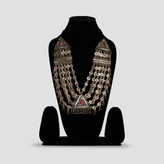 Authentic Afghan Vintage Handmade Jewelry  Colorful Glass Stone Boho Tribal Necklace  Eid Gift for Her