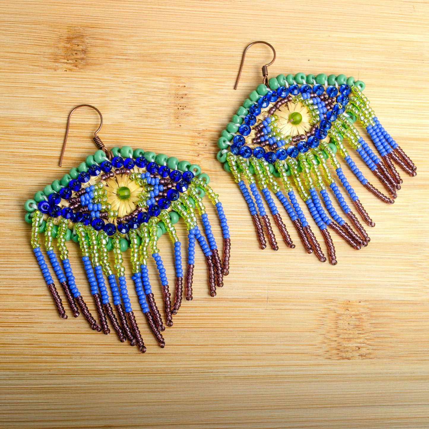 Mystical Evil Eye Seed Beads Earrings  Handcrafted Boho Jewelry  Evil Eye Earrings  Handmade Gift for Her  Fringes Earrings