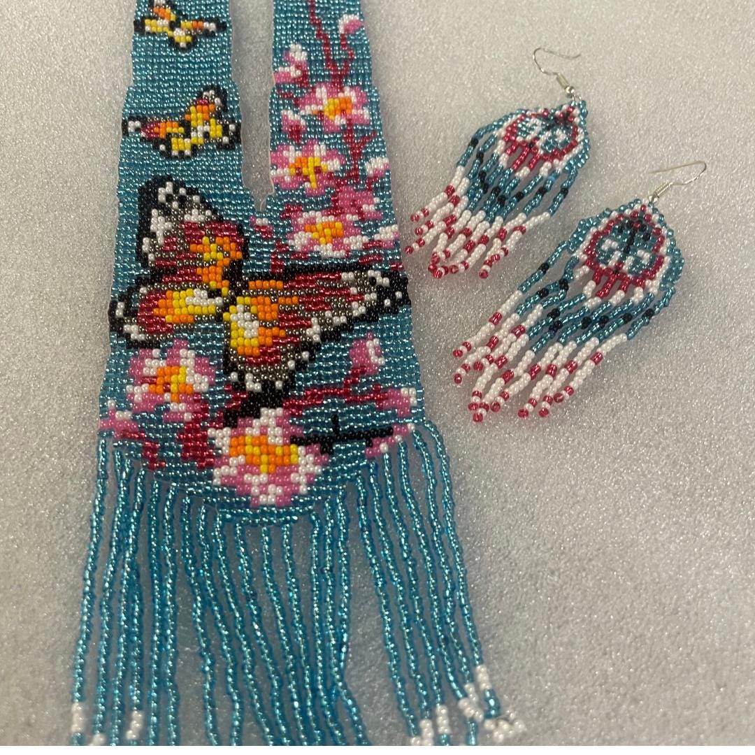 Butterfly Jewelry Set Beaded Necklace For Women Blue Jewelry Women Earring Set For Women Gift Set For HerMom Gift Set For Women Gift Unique