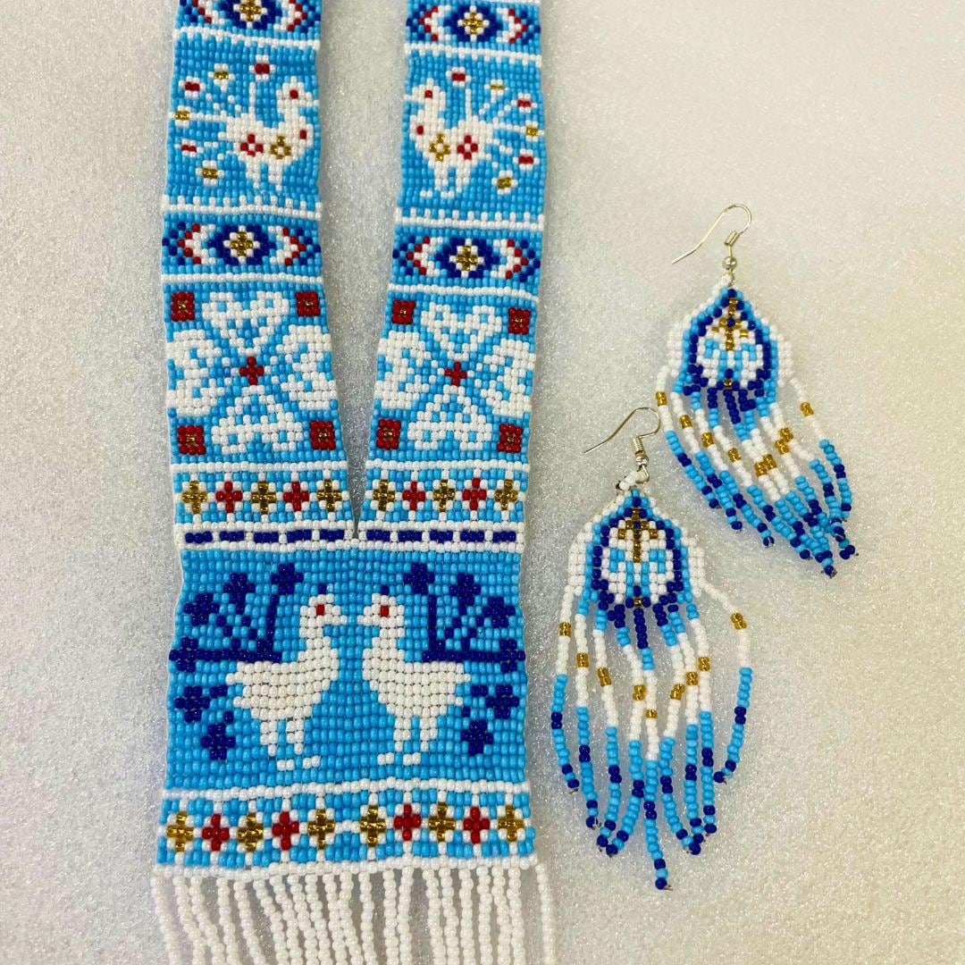 Blue Boho Bead Necklace For Women Blue Necklace And Earring Set Bridesmaid Earring Set Every Holiday Earring Set Wife Beach Gift For Friend