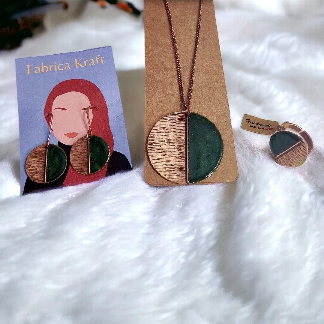 Green Copper Round Set with Ring  Minimalist Aesthetic Jewelry  Best Friend Gift  Casual Jewelry  Gift For Her  Valentine Gift