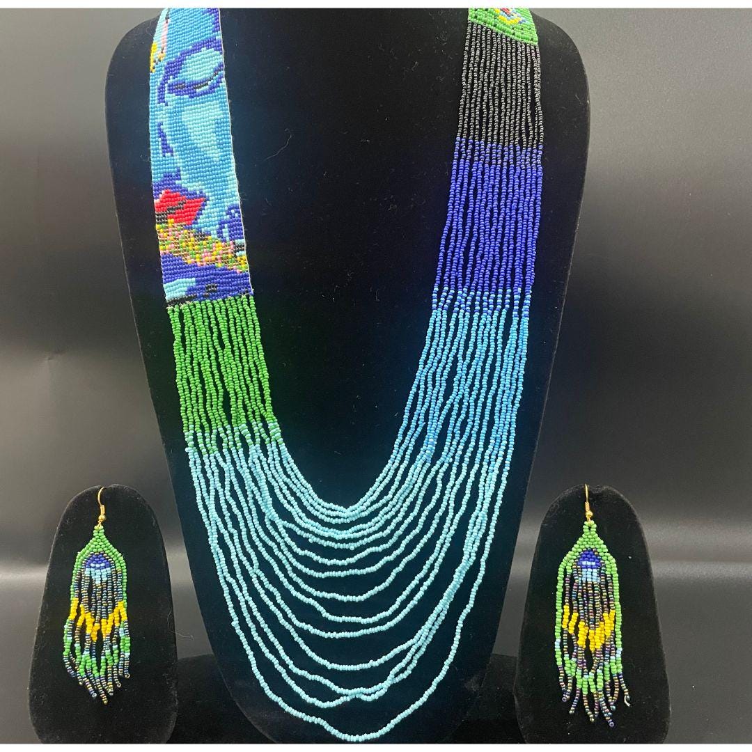 Beaded Long Necklace Statement Colorful Large Necklace For Women Boho Jewelry For Women Earring Dangle Fun Design Earring For Her Gift