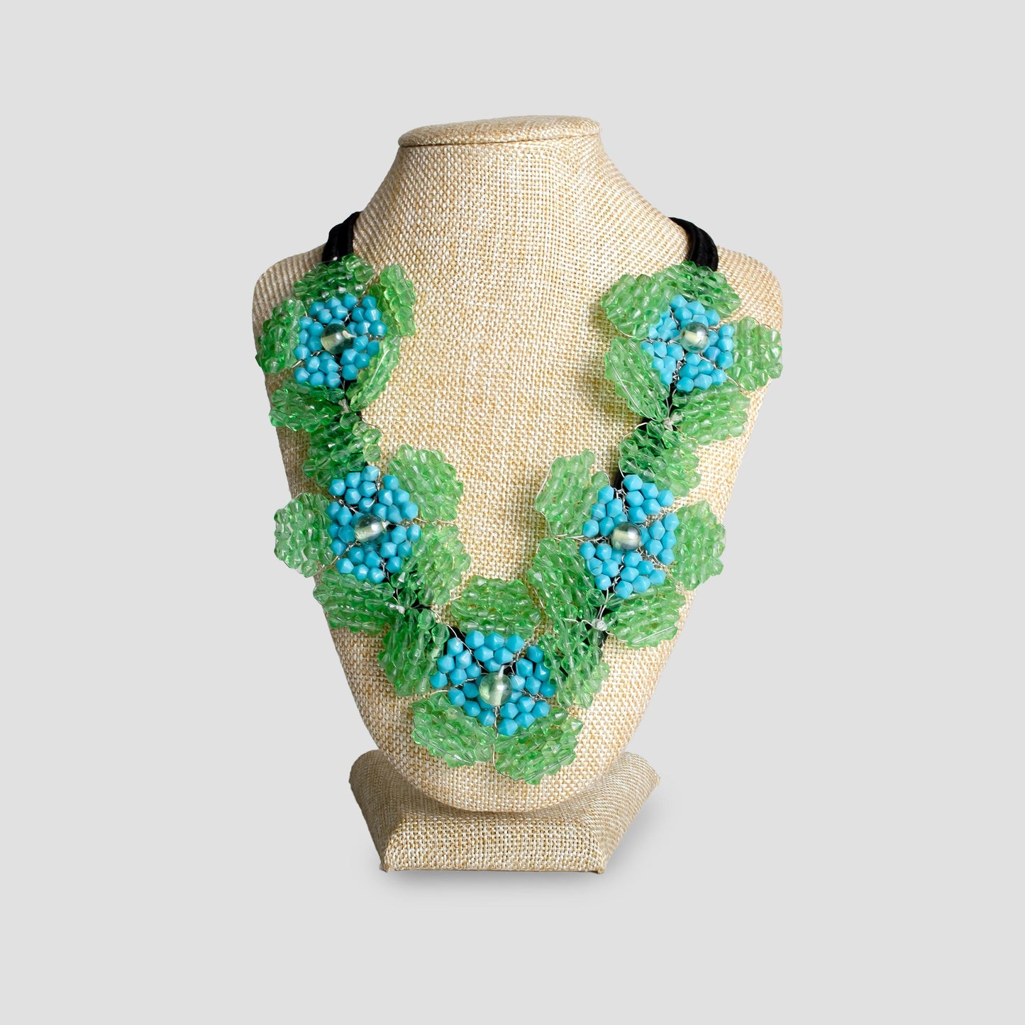 Handcrafted Forget-Me-Not Flower Beads Statement Necklace  Unique Gift for He