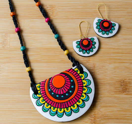 Sun Rising Blossom Clay Jewelry Set  Earthen Clay Flower Earrings  Casual Jewelry for Everyday Elegance